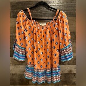beachlunchlounge Orange and Blue Floral Blouse